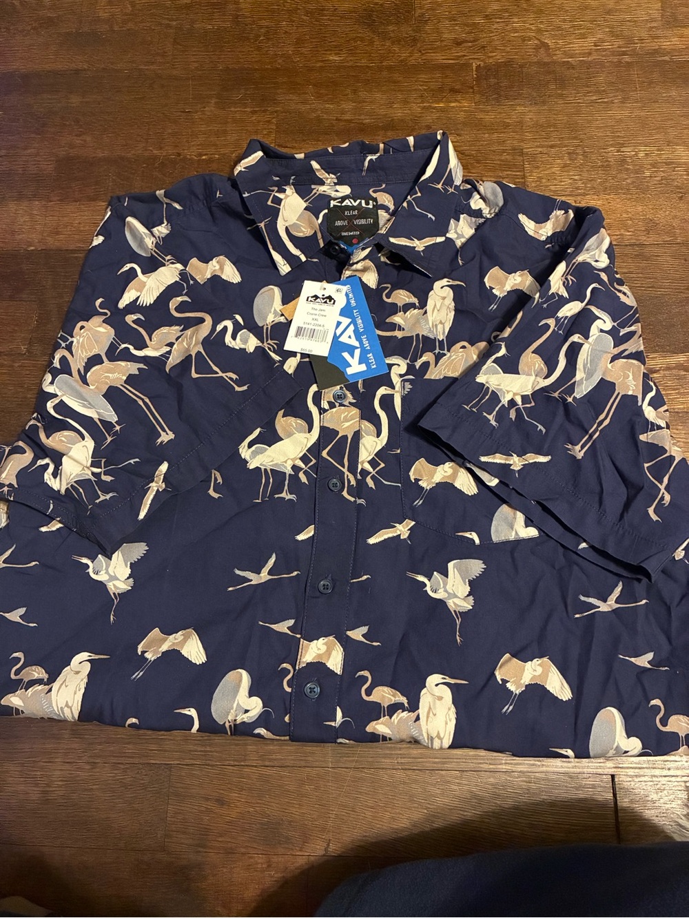Kavu Navy Short-Sleeve Heron Print Button-Down Shirt